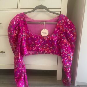 Camila Coelho Vibrant Pink Floral Crop Top